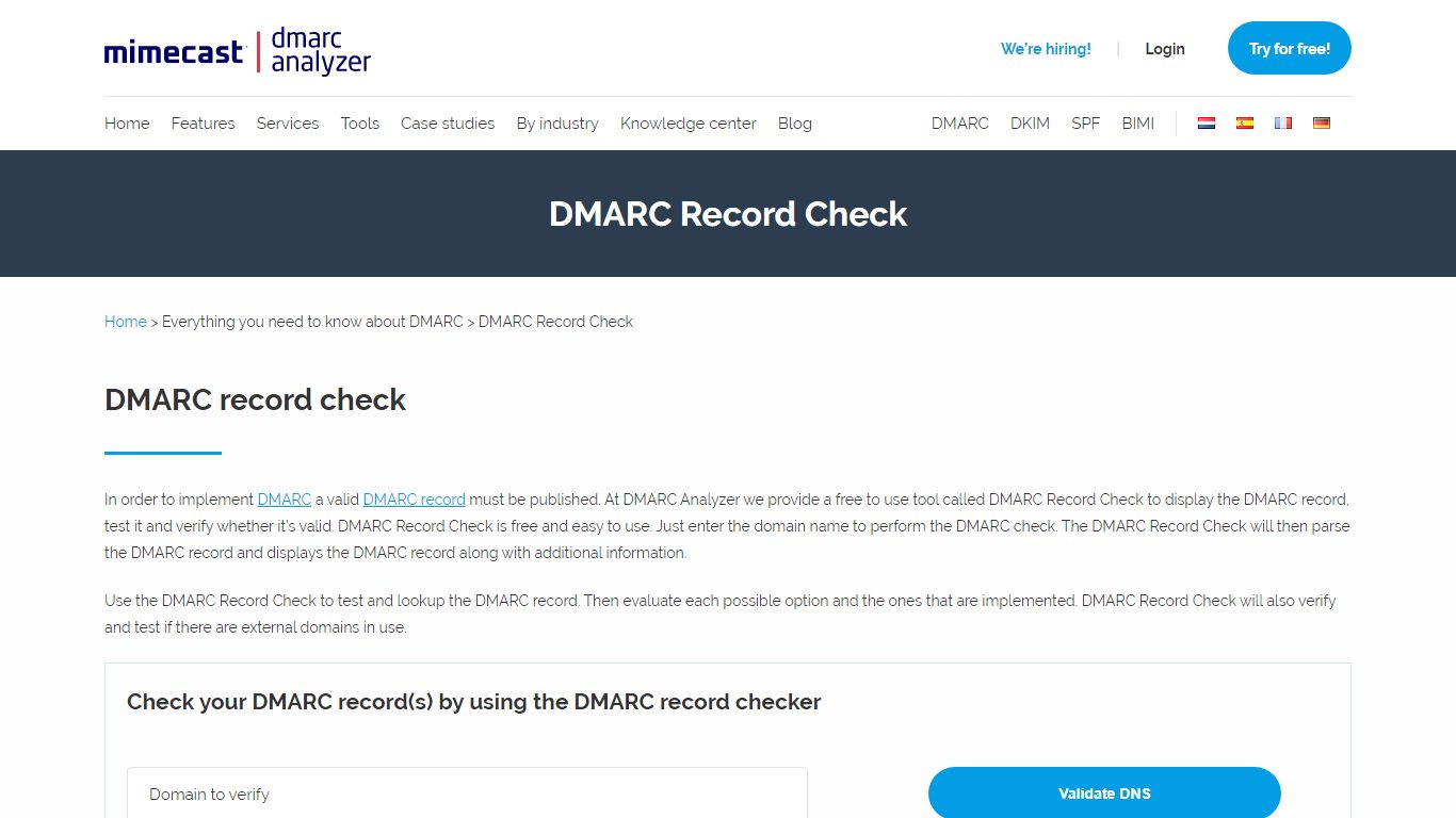 DMARC record Checker | DMARC record Tester - Mimecast - DMARC Analyzer