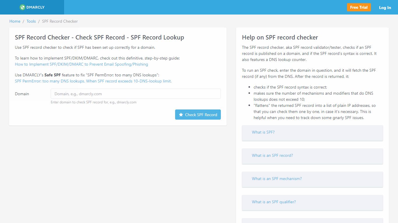 Free SPF Record Checker - Check SPF Record - DMARCLY